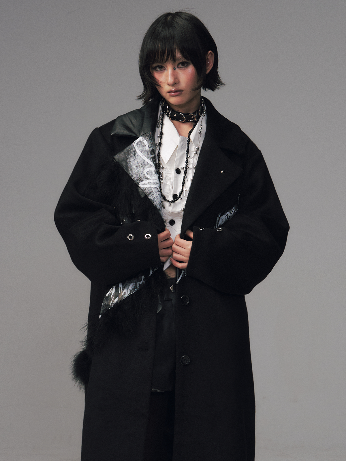 Punk Rock Print Patchwork Long Coat FRU0132