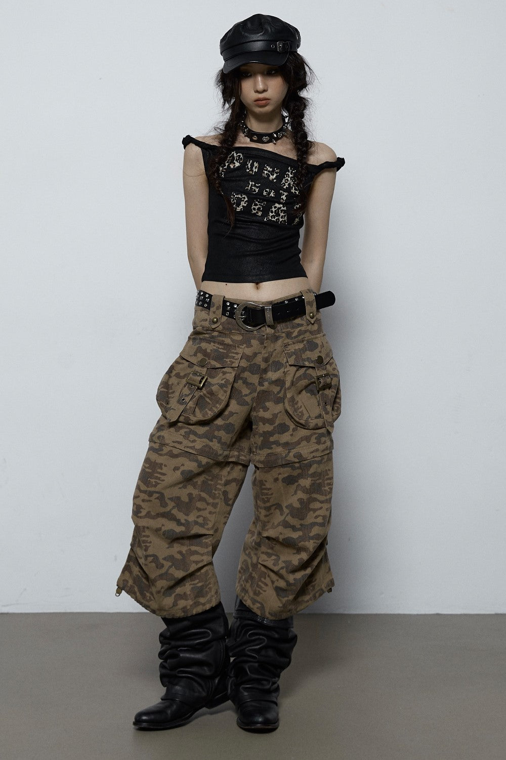 American Retro Loose Camouflage Two-wear Cropped Pants NOR0061