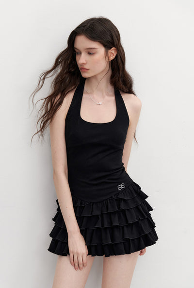 Halter Neck Splicing Cake Dress AYF0094