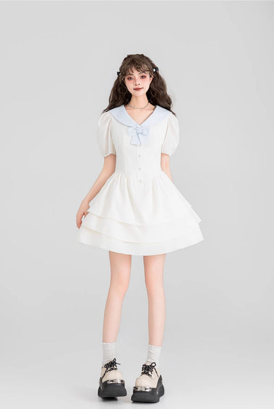 Navy Collar White A-Line Cake Princess Dress KEI0095