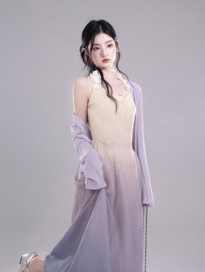 Gradient Purple Halter Sleeveless Dress COT0308