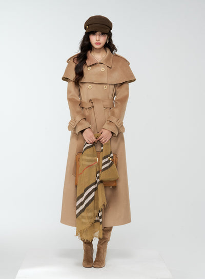 British Style Brown Long Cape Wool Coat 4MU0170