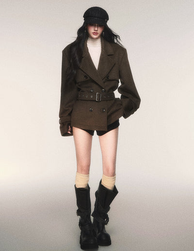 Double-Breasted Wool Trench Short Jacket LUL0216