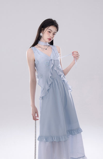 Blue Flower Cardigan+Vest Dress COT0246