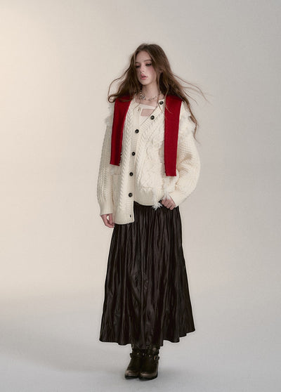 Mid-length Design Imitation Pleated Leather Skirt VIA0177