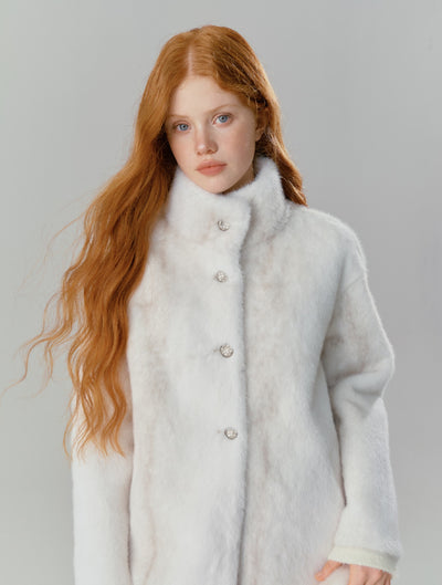 White Cross Half High Collar Eco-friendly Fur Long Coat SAL0089