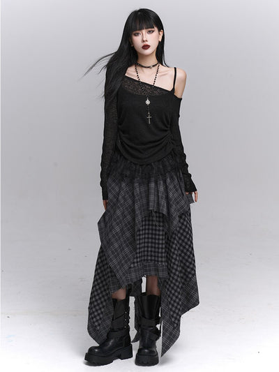 Long-Sleeved Off-Shoulder Sheer Sweater LAD0221