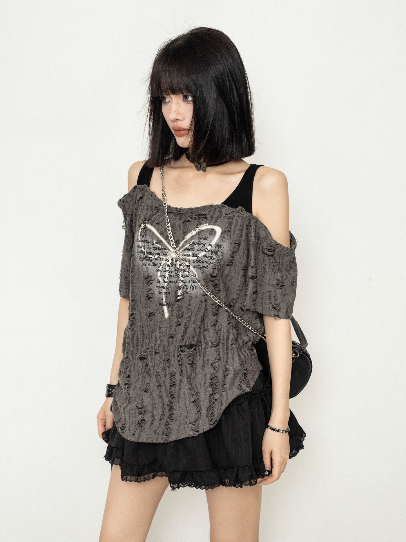 Off-shoulder Butterfly Sleeveless Loose Suspender Top ZER0223