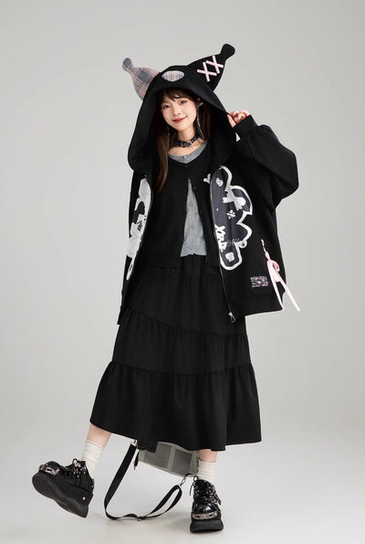 Ghost Design Loose Zipper Hooded Jacket KEI0180