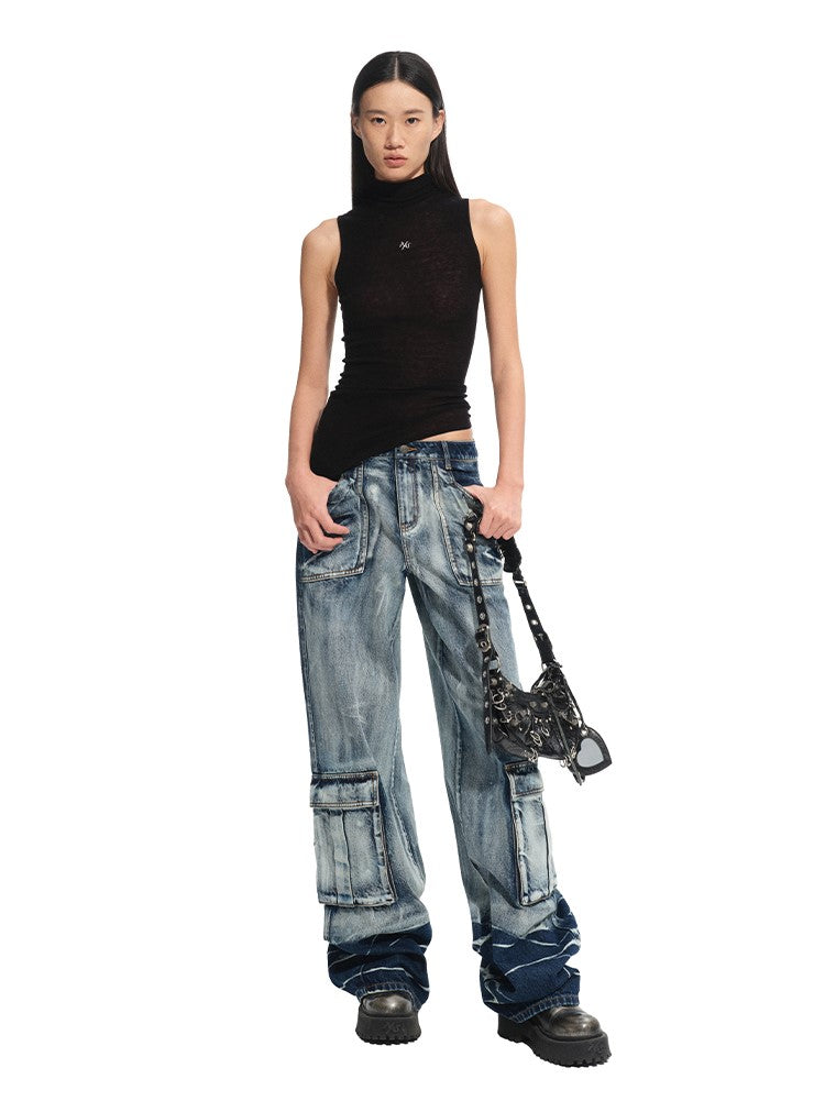 Large Pockets Wide-Leg Jeans NOT0314