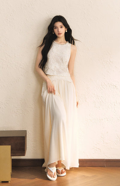 White Sleeveless Lace Top/Skirt OSH0179