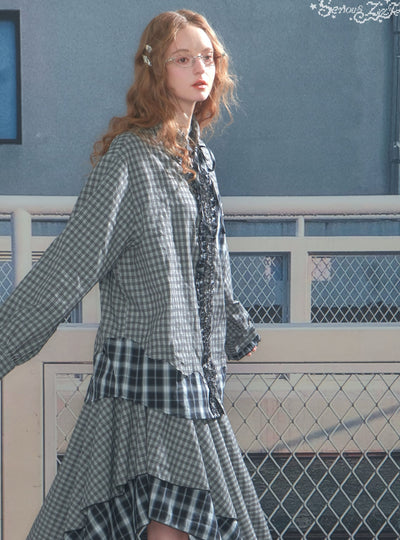 Retro Plaid Stitching Long-sleeved Shirt ZIZ0307