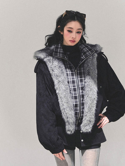 Faux Two-Piece American Style Plaid Jacket DIA0672