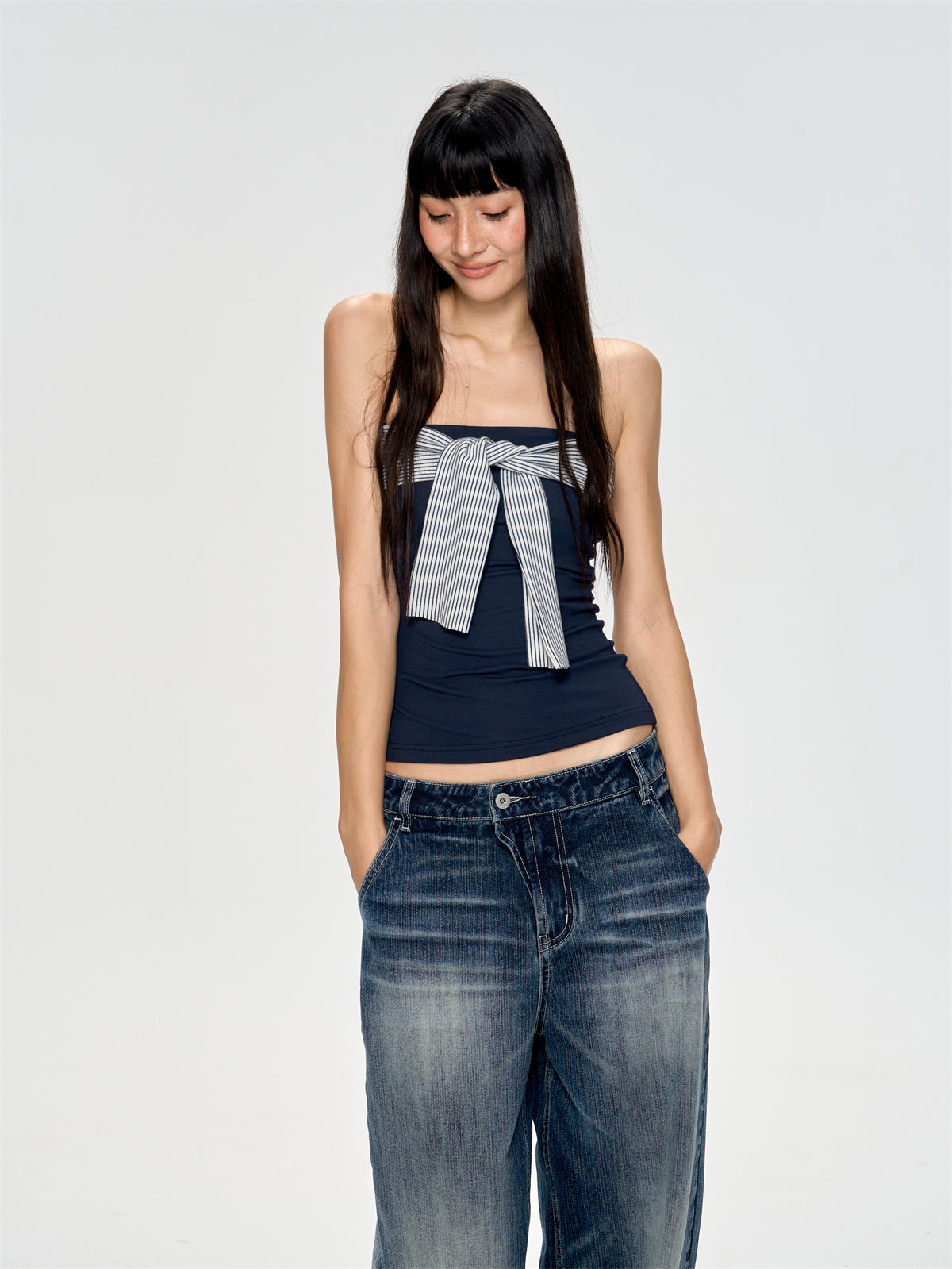 Backless Striped Design Tube Top CUR0223