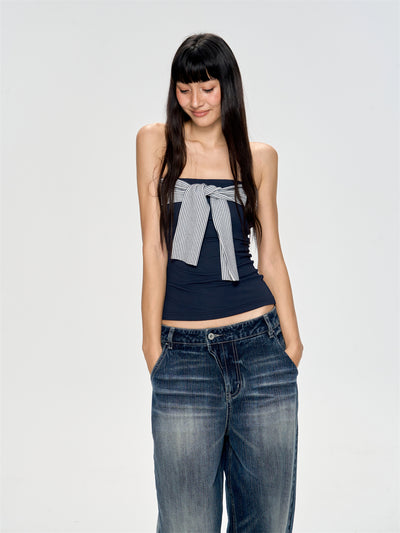 Backless Striped Design Tube Top CUR0223