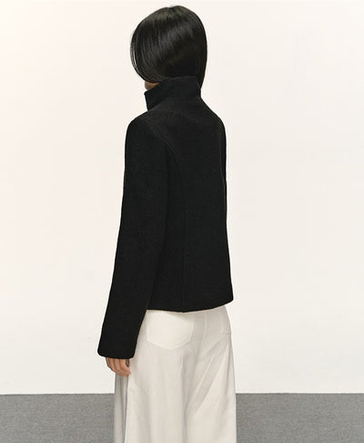 Double-Faced Stand Collar Black Short Coat ANA0076