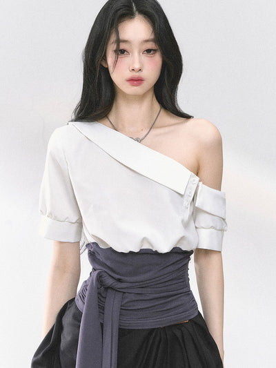 Oblique Shoulder Striped Shirt/Dress DIA0463