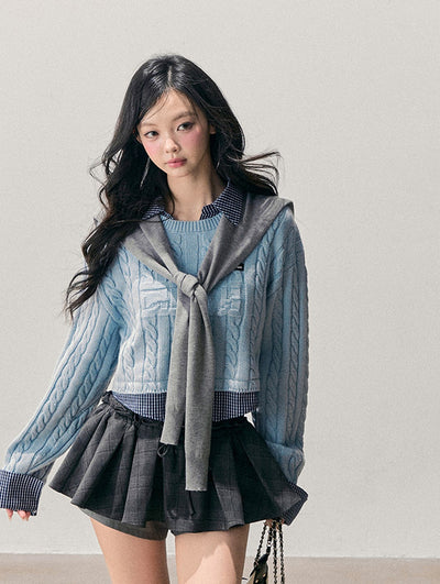 Skyblue Faux Two-Piece Wool Sweater DIA0748