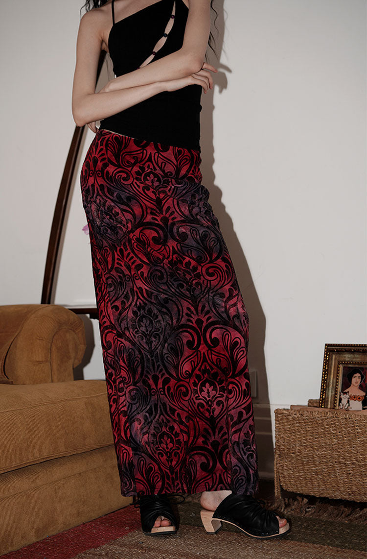 Flocking Retro Long Straight Skirt BAD0002