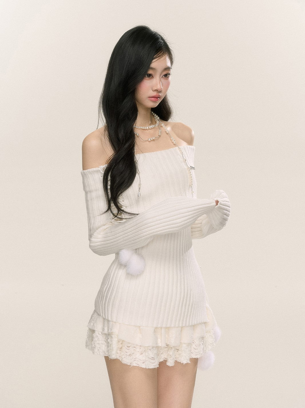 Moonlight Muse One Shoulder Long Sleeve Slim Knitted Sweater DIA0228