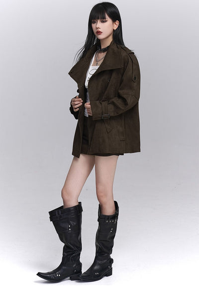 Brown Suede Stand Collar Jacket LAD0247