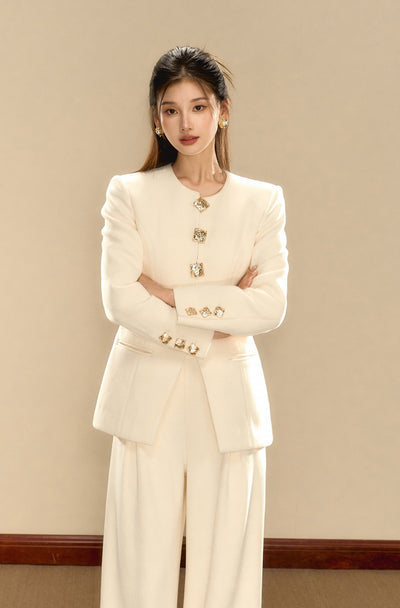 White Slimming Fashionable Square Button Jacket OSH0076