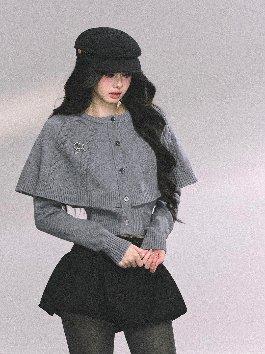 Long-sleeved Cable Cloak Sweater DIA0645