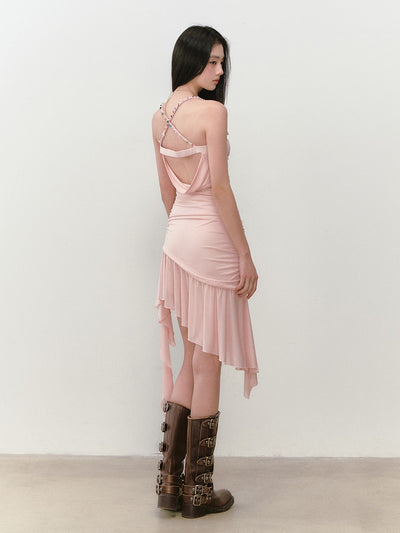Beaded Irregular Ribbon Mesh Dress VIA0287