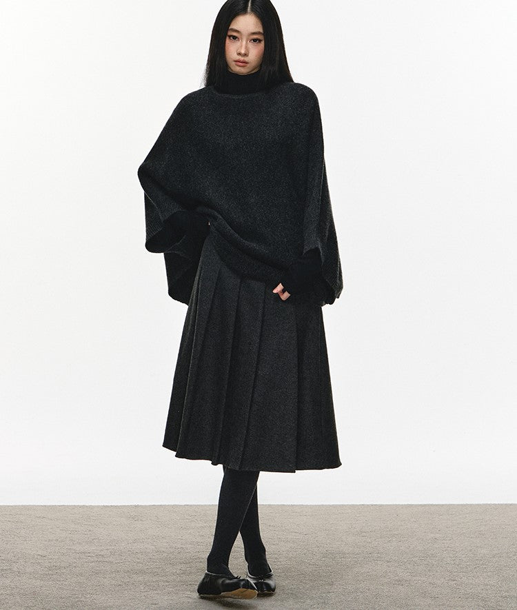 Gray High-waisted Pleated Midi Skirt ANA0114