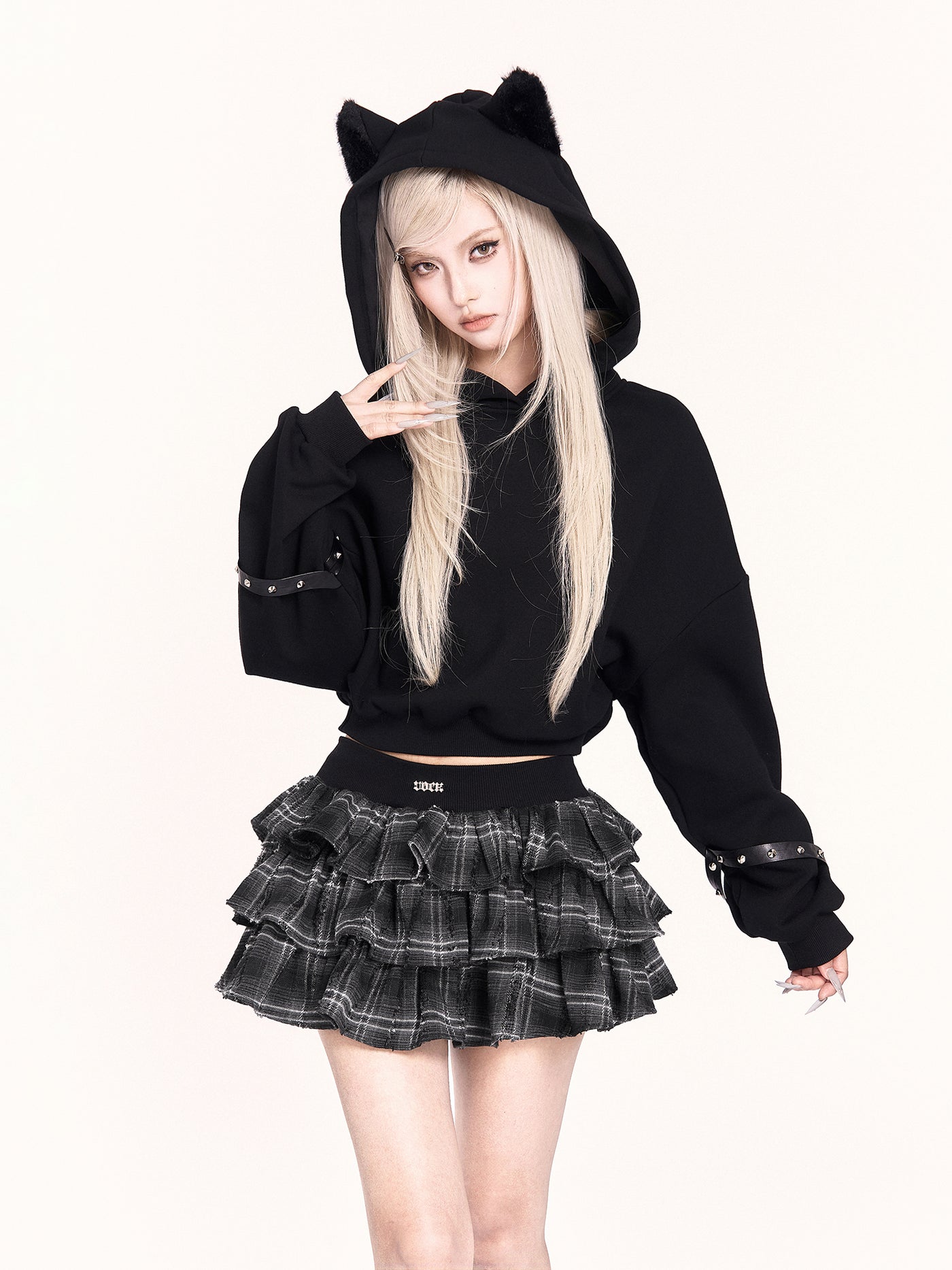 Plush Cat Ear Short Hooded Sweatshirt VOC0467