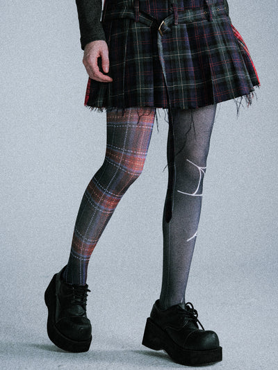 Plaid Pleated Raw Edge Short Skirt LAP0046