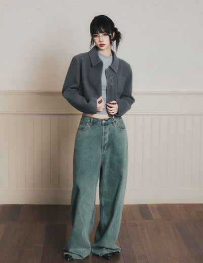 Gray Lapel Short Jacket LUL0189