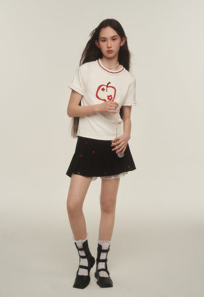 Apple Embroidered Lace Short Sleeve T-shirt AYF0037