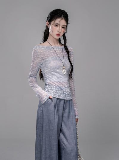 Starry Gray-Blue Camisole+Pants+Tulle Top COT0339