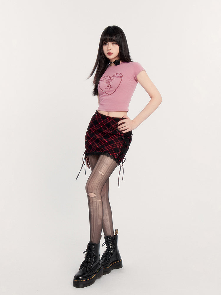 High Waist Plaid Lace Rock Punk Short Skirt VOC0227