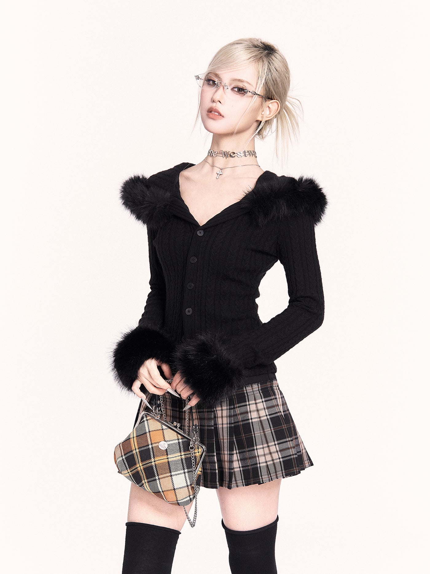 Detachable Fur Collar Hooded Slim Cardigan VOC0482