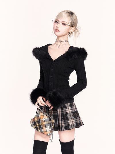 Detachable Fur Collar Hooded Slim Cardigan VOC0482