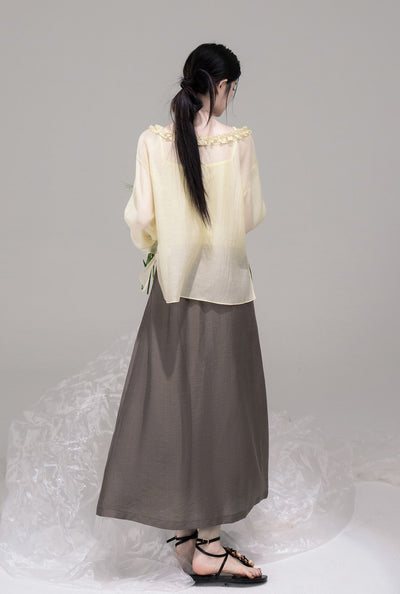 Feather Lemon Yellow Shirt+Camisole COT0307