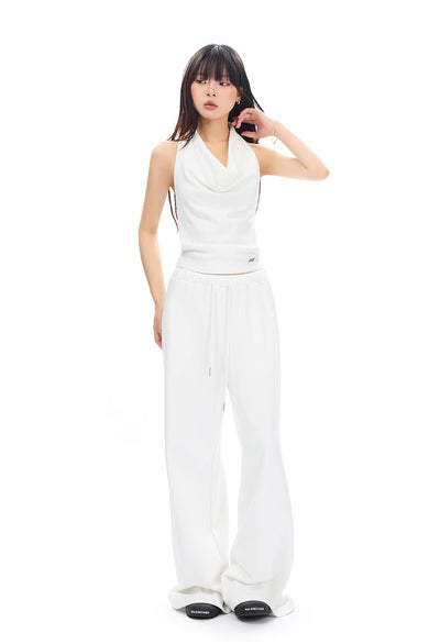 Halter Neck Backless Slim Top/Wide-leg Casual Sweatpants APE0309