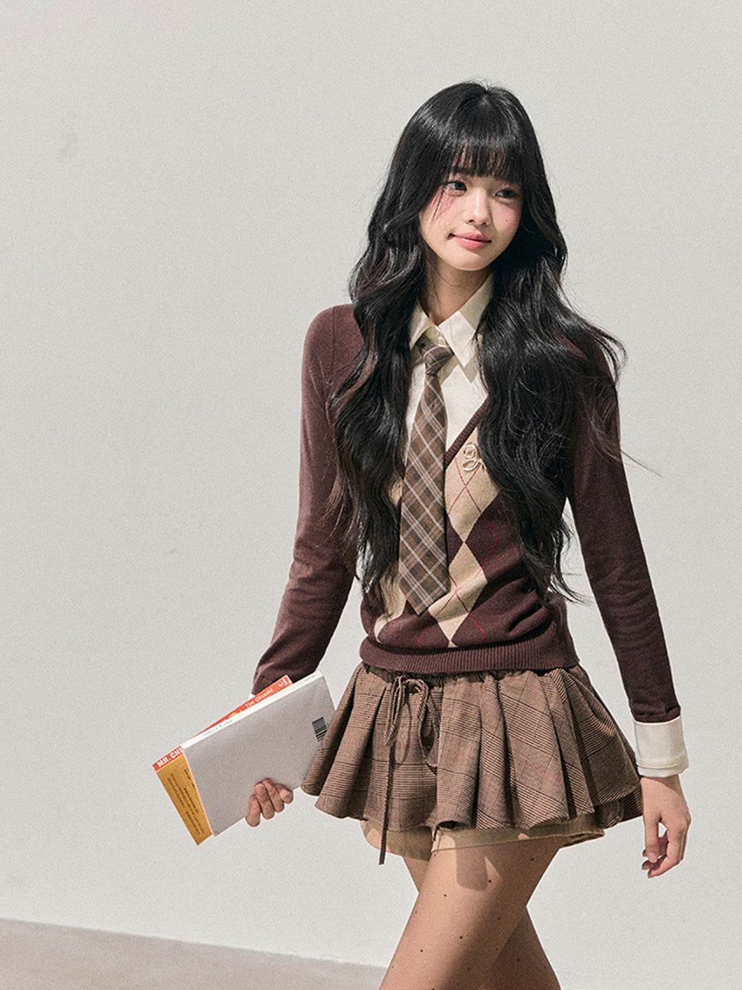 Faux Two-Piece Diamond Pattern Sweater DIA0747