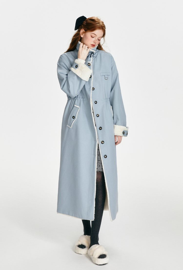 Retro Blue Thickened Plush Long Coat BOH0087