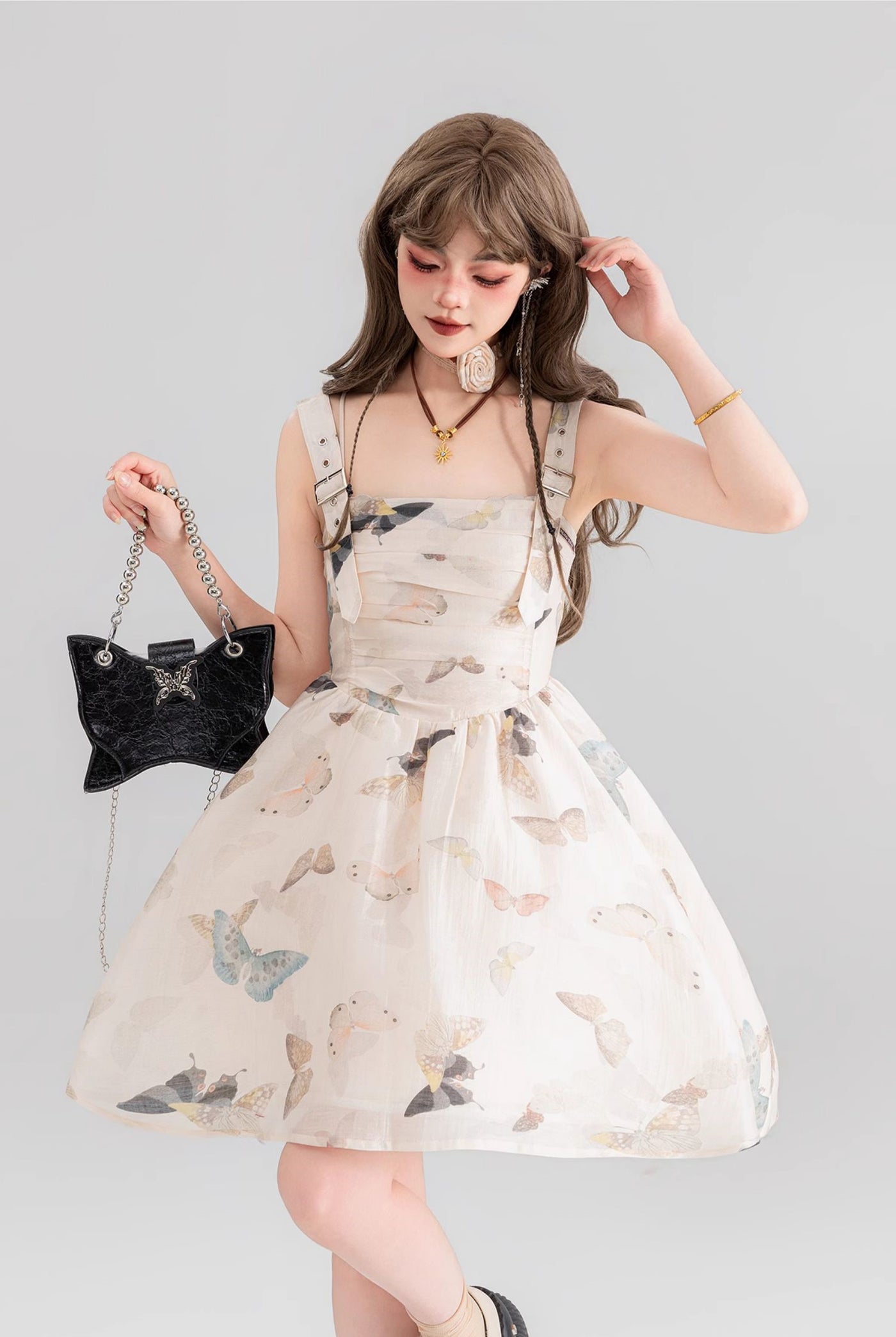 Butterfly Floral Suspender Seaside Holiday Slim Dress KEI0048