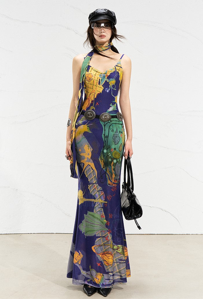 Mondrian Contrast Color Suspender Dress OFA0256