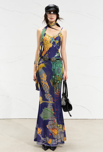 Mondrian Contrast Color Suspender Dress OFA0256
