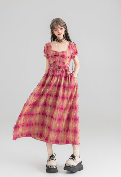 Flying Yarn-dyed Plaid Mid-length Dress KEI0066