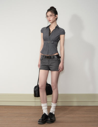 Lace Waistband High-end V-neck Shirt SOO0010