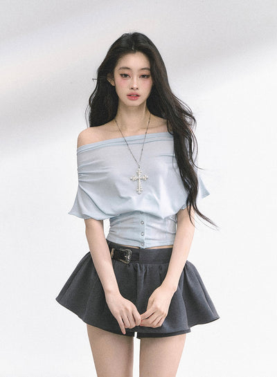 One Shoulder Waist Slim Short Top DIA0497