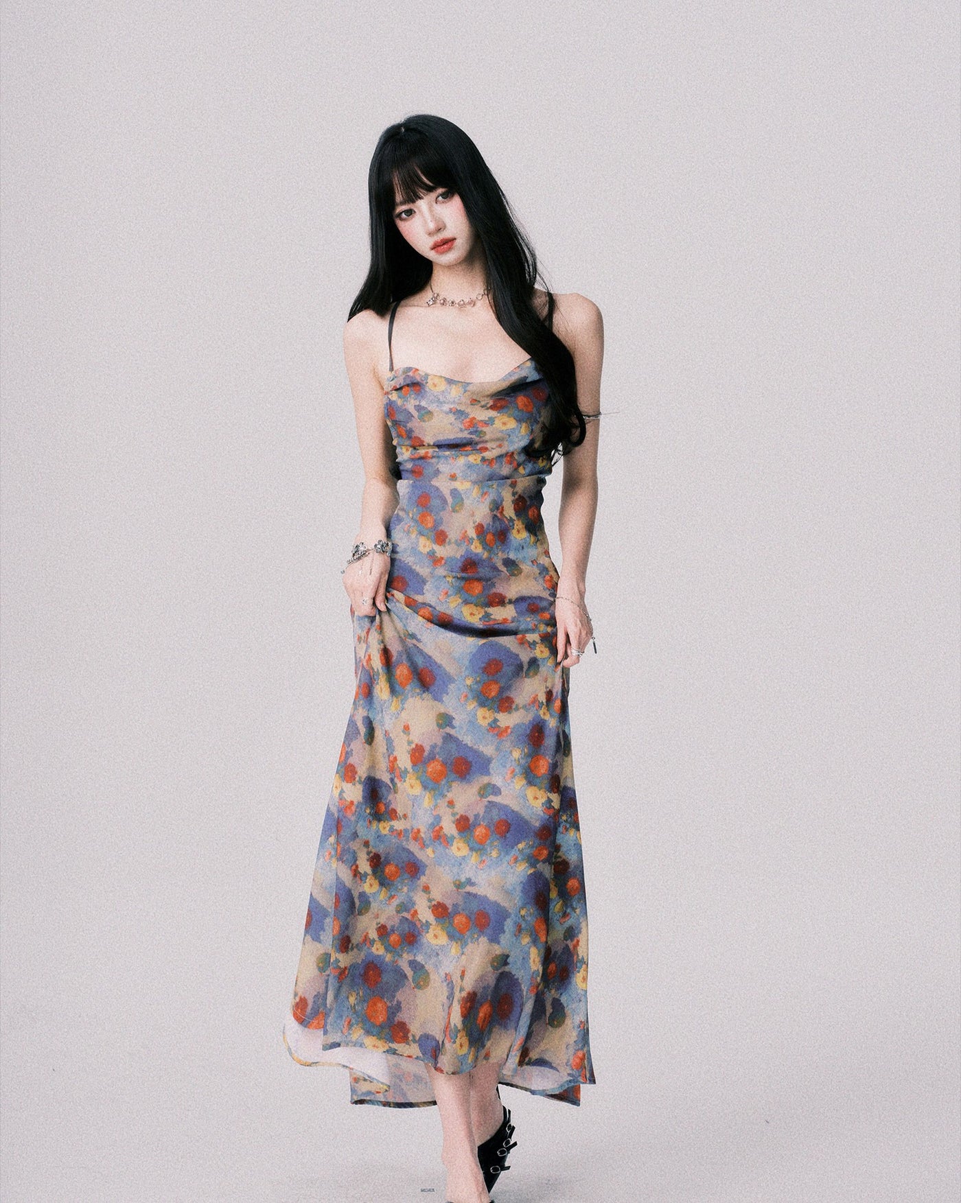 Floral Print Backless Long Dress LUL0154