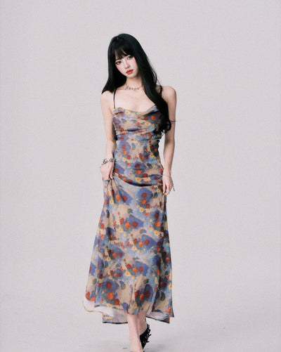 Floral Print Backless Long Dress LUL0154