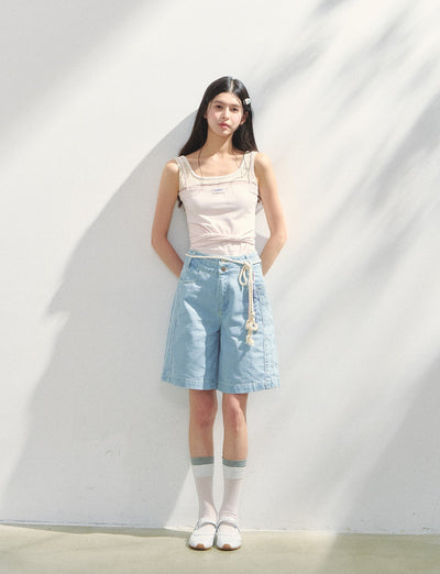 Lace Dotted Denim Shorts SUN0151